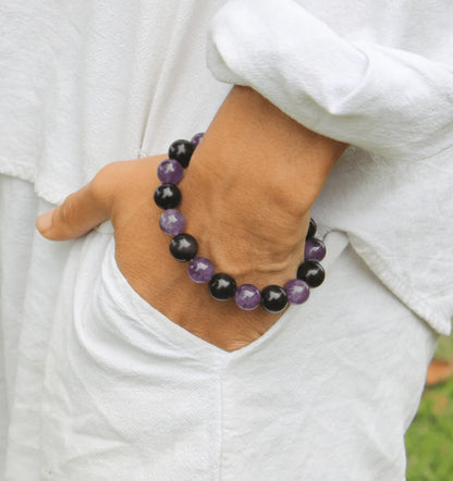Obsidian and Amethyst Bracelet - The Emblem of Protection and Tranquility