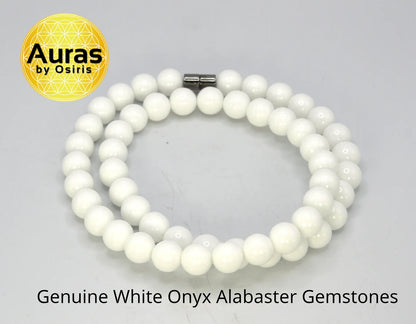 Pure Elegance: White Onyx Alabaster Necklace for Men Women - Whisper of Serenity