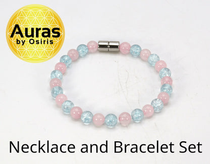 Topaz & Rose Quartz Necklace and Bracelet Set – Healing Gemstone Jewelry for Love, Clarity & Emotional Balance – Arthritis Friendly Crystal Set for Men & Women