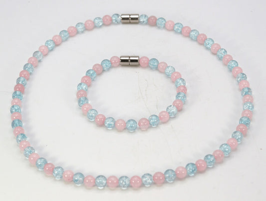 Topaz & Rose Quartz Necklace and Bracelet Set – Healing Gemstone Jewelry for Love, Clarity & Emotional Balance – Arthritis Friendly Crystal Set for Men & Women