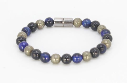 6mm Triple Protection Bracelet for women/men Genuine Gemstone Bracelet - Black Tourmaline - Blue Tiger Eye - Pyrite Healing Crystal Jewelry