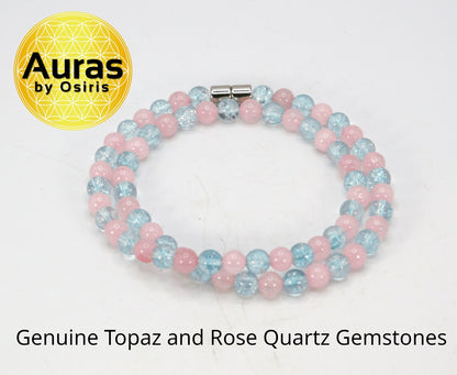 Topaz & Rose Quartz Necklace and Bracelet Set – Healing Gemstone Jewelry for Love, Clarity & Emotional Balance – Arthritis Friendly Crystal Set for Men & Women