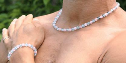Topaz & Rose Quartz Necklace and Bracelet Set – Healing Gemstone Jewelry for Love, Clarity & Emotional Balance – Arthritis Friendly Crystal Set for Men & Women