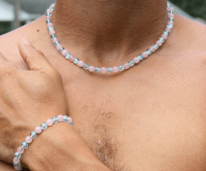 Topaz & Rose Quartz Necklace and Bracelet Set – Healing Gemstone Jewelry for Love, Clarity & Emotional Balance – Arthritis Friendly Crystal Set for Men & Women