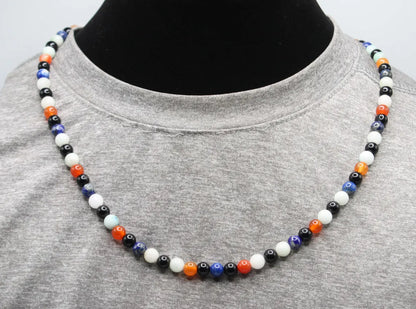 Resurgence Spectrum: Lapis Lazuli, Phoenix Stone, Carnelian, Black Quartz, and Black Onyx Necklace - Symphony of Revival and Protection