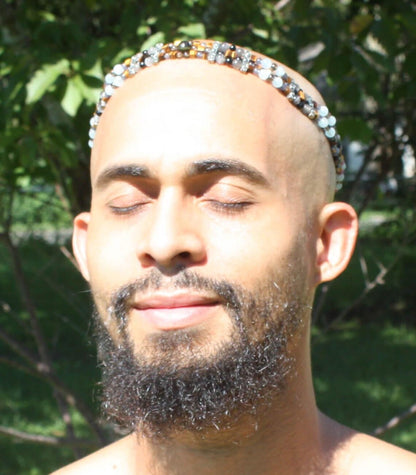Gemstone - 14k Gold Cosmic Resonance Crown: Tribal Headdress with Moldavite Core - Portal to Ancient Wisdoms | Spiritual Power Amplifier