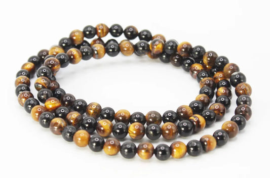 Yellow Tigers Eye and Black Tourmaline Necklace - Beaded Gemstone Jewelry for Men/Women 8mm Beads