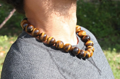 20mm Yellow Tiger Eye Men’s Beaded Necklace – Bold Gemstone Jewelry for Protection, Confidence & Motivation
