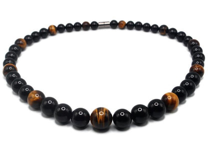 Auras by Osiris Yellow Tiger Eye & Black Onyx Necklace – Handmade Healing Crystal Mala for Confidence, Protection & Strength
