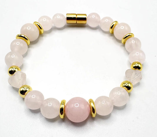 Rose Quartz Heart Bracelet – Magnetic Clasp – Love & Emotional Healing Crystal Jewelry
