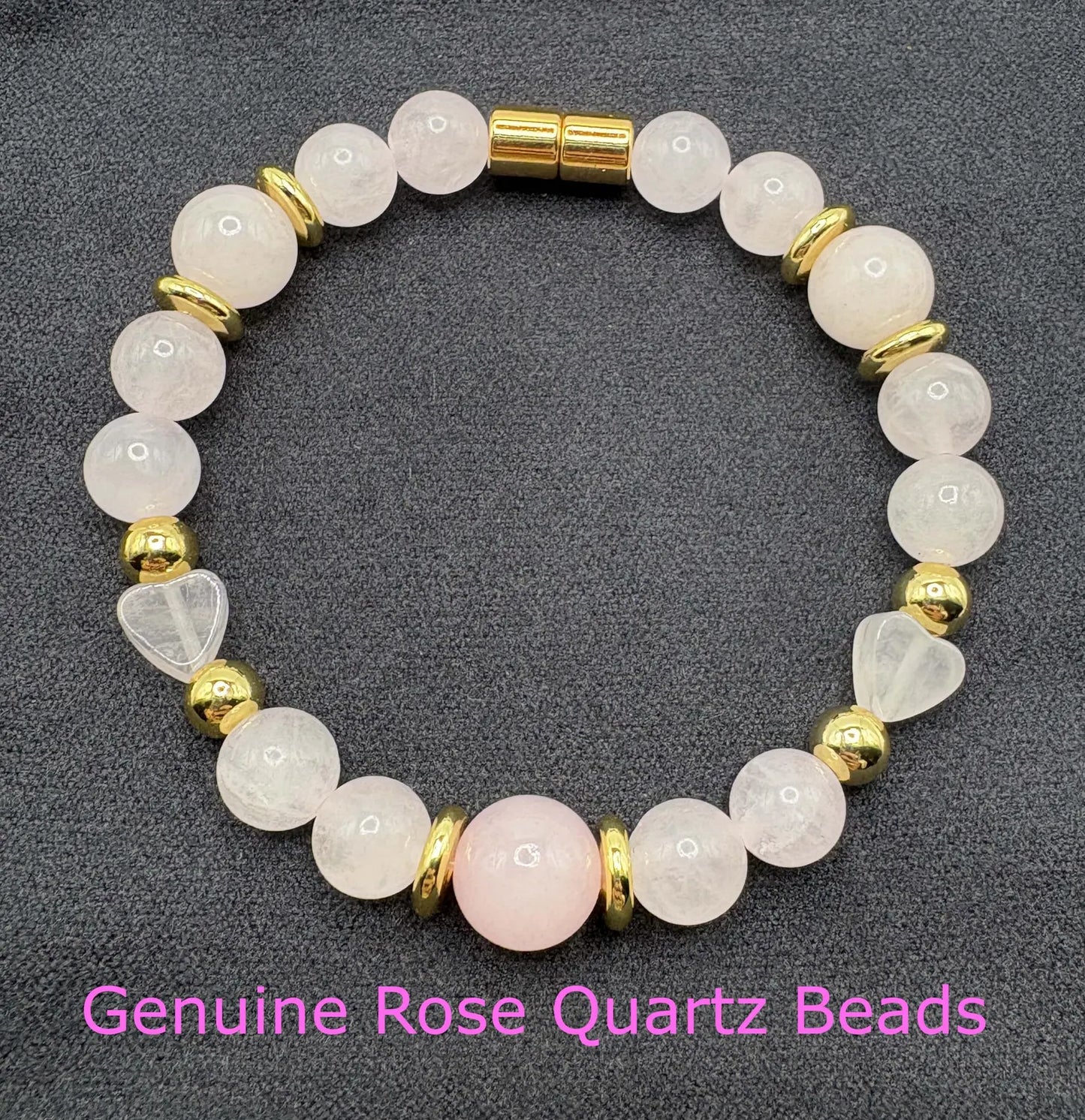 Rose Quartz Heart Bracelet – Magnetic Clasp – Love & Emotional Healing Crystal Jewelry