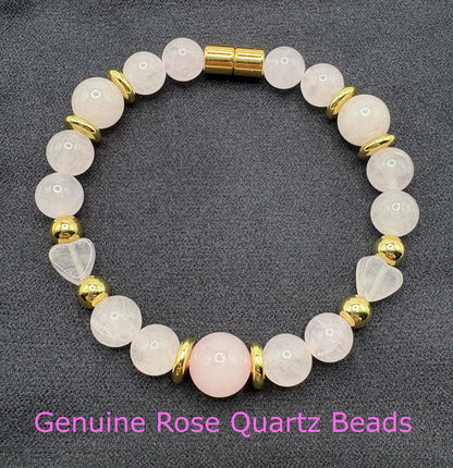 Rose Quartz Heart Bracelet – Magnetic Clasp – Love & Emotional Healing Crystal Jewelry