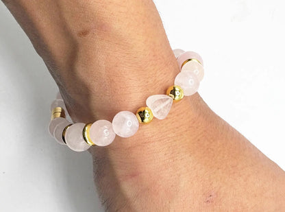 Rose Quartz Heart Bracelet – Magnetic Clasp – Love & Emotional Healing Crystal Jewelry