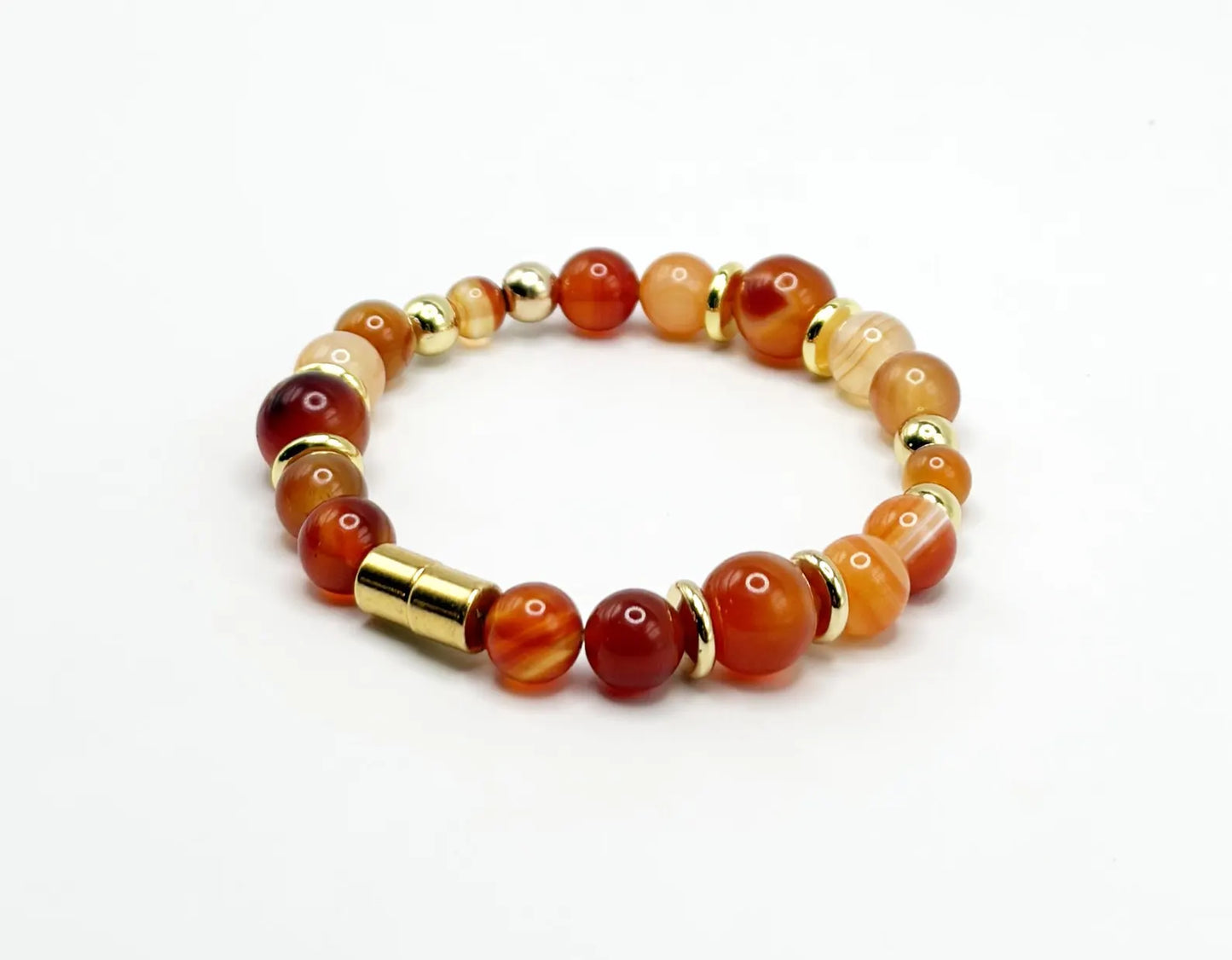 Carnelian Bracelet Graduated Beads – Gold Spacer Beaded Bracelet – Magnetic Clasp – Unisex Gemstone Jewelry