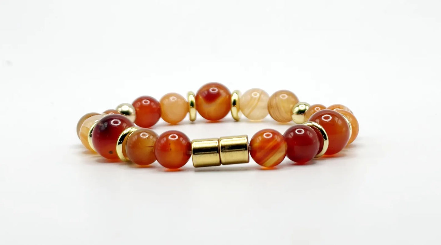 Carnelian Bracelet Graduated Beads – Gold Spacer Beaded Bracelet – Magnetic Clasp – Unisex Gemstone Jewelry