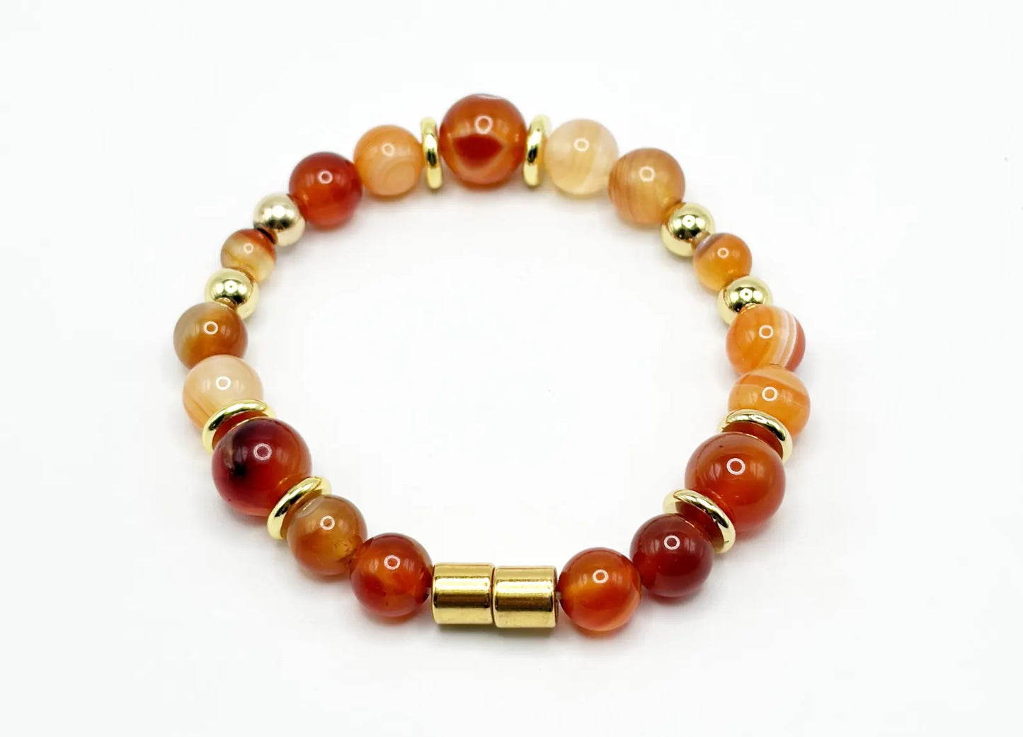 Carnelian Bracelet Graduated Beads – Gold Spacer Beaded Bracelet – Magnetic Clasp – Unisex Gemstone Jewelry