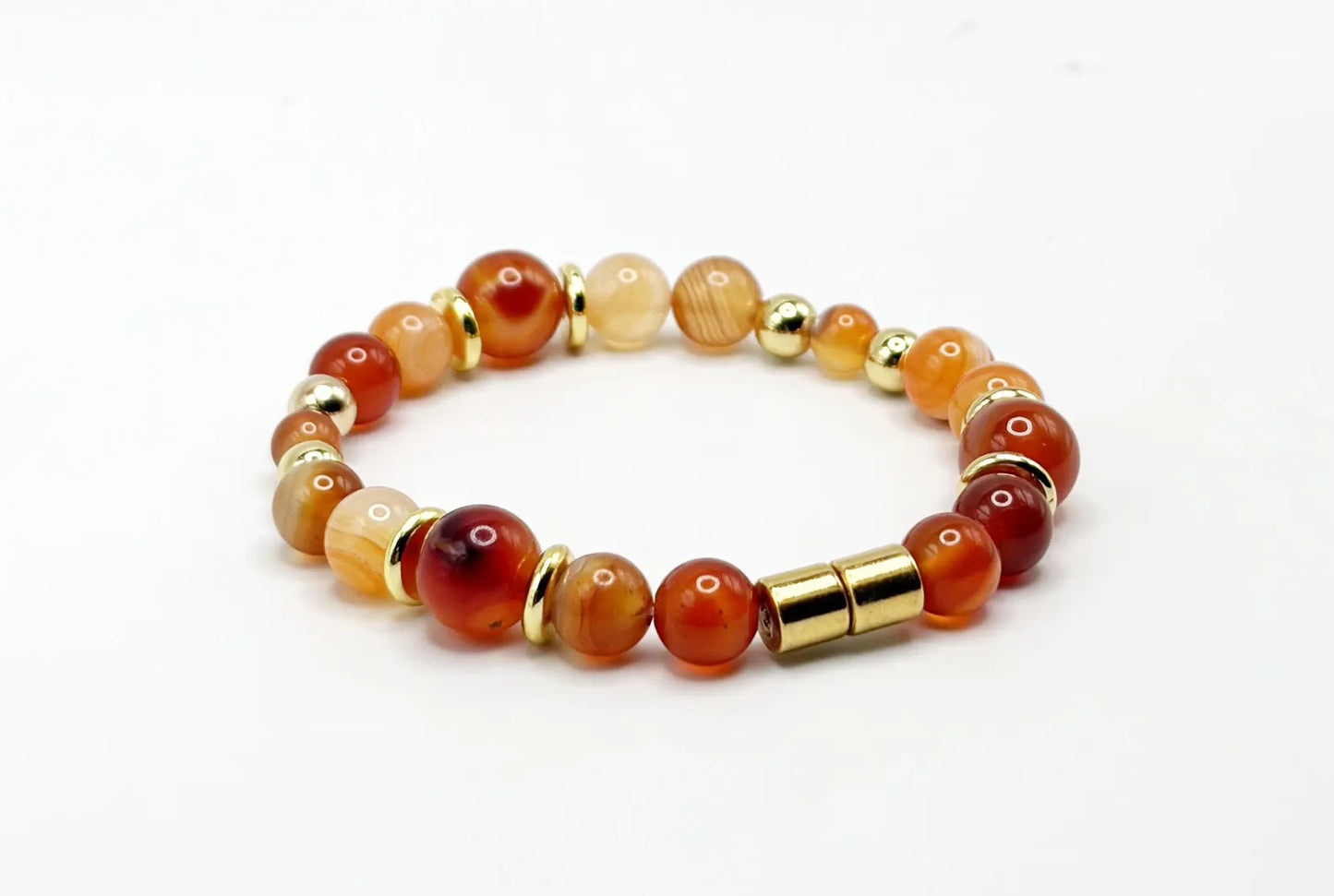 Carnelian Bracelet Graduated Beads – Gold Spacer Beaded Bracelet – Magnetic Clasp – Unisex Gemstone Jewelry