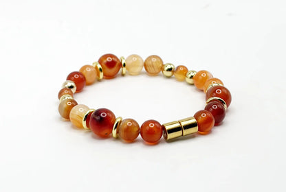 Carnelian Bracelet Graduated Beads – Gold Spacer Beaded Bracelet – Magnetic Clasp – Unisex Gemstone Jewelry