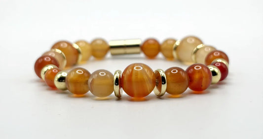 Carnelian Bracelet Graduated Beads – Gold Spacer Beaded Bracelet – Magnetic Clasp – Unisex Gemstone Jewelry