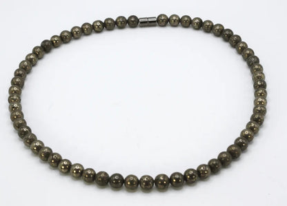 Genuine Pyrite Necklace - Gifts for Men/Women - 6mm/8mm Bead Diameter - Prosperity Jewelry - Protection Stone