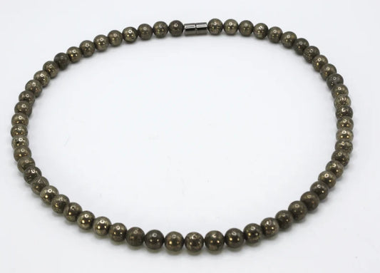 Genuine Pyrite Necklace - Gifts for Men/Women - 6mm/8mm Bead Diameter - Prosperity Jewelry - Protection Stone