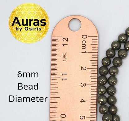 Genuine Pyrite Necklace - Gifts for Men/Women - 6mm/8mm Bead Diameter - Prosperity Jewelry - Protection Stone