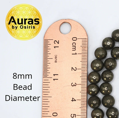 Genuine Pyrite Necklace - Gifts for Men/Women - 6mm/8mm Bead Diameter - Prosperity Jewelry - Protection Stone