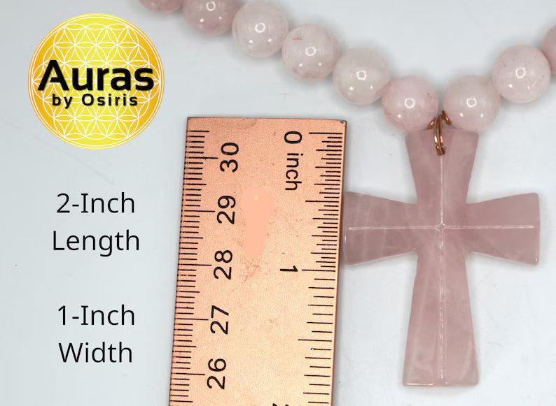 Genuine Rose Quartz Necklace with Rose Quartz Cross - Gift for Men/Woman - Spiritual Accessories - Religious Symbol