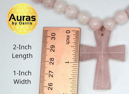 Genuine Rose Quartz Necklace with Rose Quartz Cross - Gift for Men/Woman - Spiritual Accessories - Religious Symbol