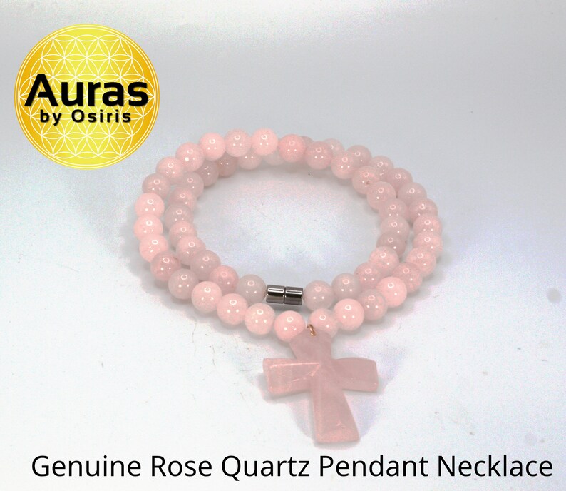 Genuine Rose Quartz Necklace with Rose Quartz Cross - Gift for Men/Woman - Spiritual Accessories - Religious Symbol