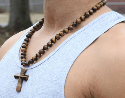 Cross Necklace for Men - Genuine Tigers Eye Neckless - Gift for Men/Woman - Spiritual Accessories - Religious Symbol