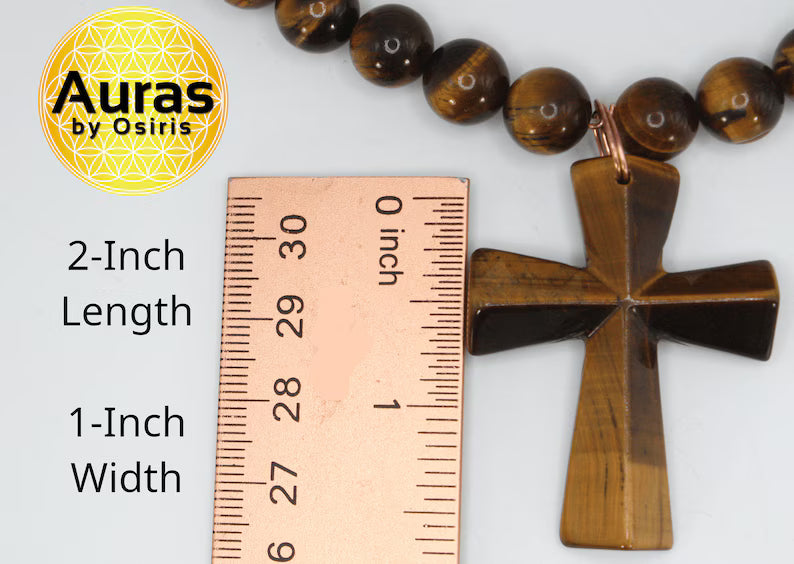 Cross Necklace for Men - Genuine Tigers Eye Neckless - Gift for Men/Woman - Spiritual Accessories - Religious Symbol