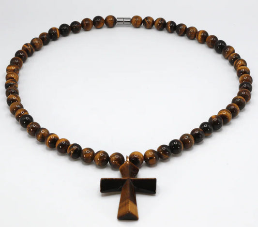 Cross Necklace for Men - Genuine Tigers Eye Neckless - Gift for Men/Woman - Spiritual Accessories - Religious Symbol