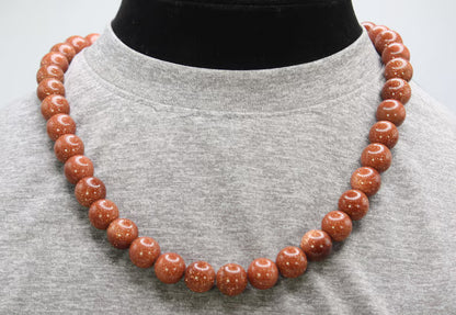 Goldstone Necklace for Men/Women - 12mm Beaded Necklace - Sandstone Jewelry