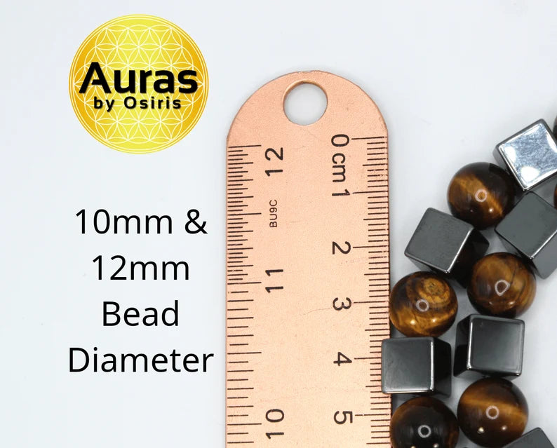 Hematite and Yellow Tiger’s Eye Necklace – 10mm Beaded Protection Jewelry | Gift for Men & Women