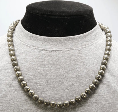 Genuine Pyrite Necklace - Gifts for Men/Women - 6mm/8mm Bead Diameter - Prosperity Jewelry - Protection Stone
