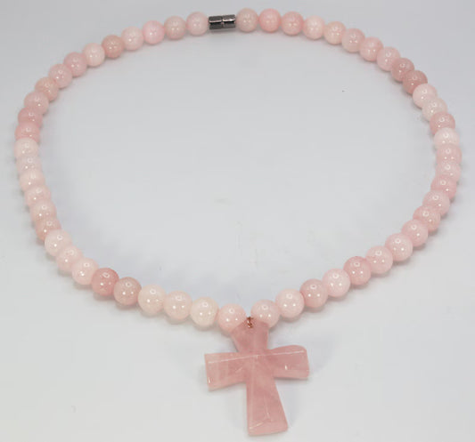 Genuine Rose Quartz Necklace with Rose Quartz Cross - Gift for Men/Woman - Spiritual Accessories - Religious Symbol