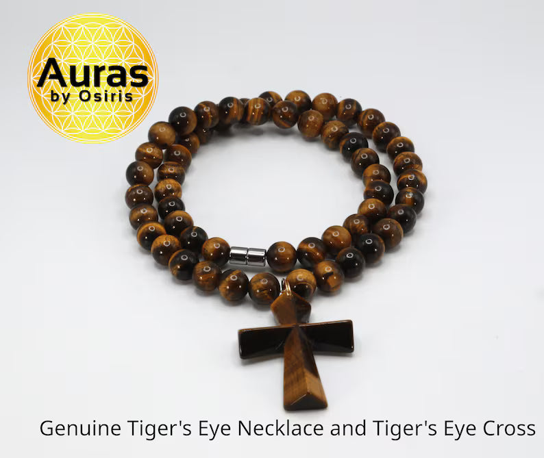 Cross Necklace for Men - Genuine Tigers Eye Neckless - Gift for Men/Woman - Spiritual Accessories - Religious Symbol