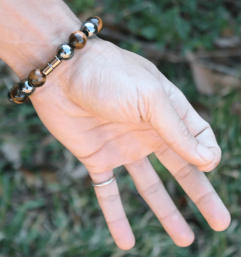 Hematite and Yellow Tiger's Eye Bracelet - A Harmony of Courage and Stability