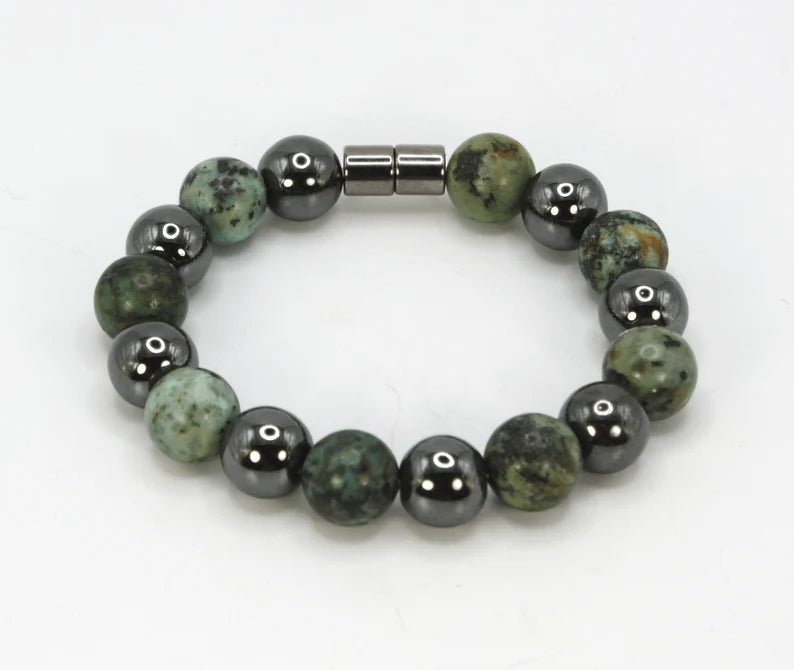 Hematite and African Turquoise Bracelet - A Symbol of Transformation and Healing