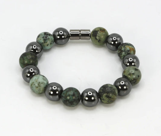 Hematite and African Turquoise Bracelet - A Symbol of Transformation and Healing