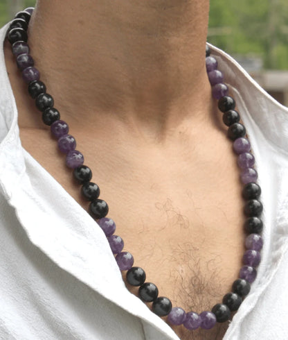 Obsidian and Amethyst Necklace - The Emblem of Protection and Tranquility
