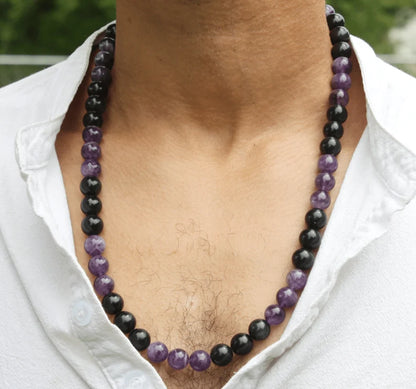 Obsidian and Amethyst Necklace - The Emblem of Protection and Tranquility