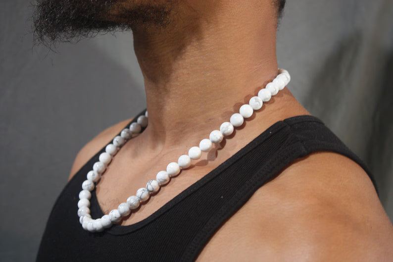 Howlite Necklace - Howlite Crystal Jewelry - Necklaces for Women/Men - Beaded Howlite Stone Choker Howlite Jewelry