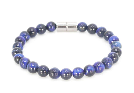 6mm Blue Tiger Eye Bracelet Dyed Natural Blue Crystals Mens/Womens Gemstone Jewelry 100lb test With Magnetic Clasp