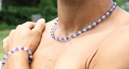 Topaz & Amethyst Necklace and Bracelet Set – Genuine Gemstone Jewelry for Insight, Intuition & Spiritual Healing – Handmade Crystal Set for Men & Women