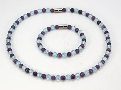 Topaz & Amethyst Necklace and Bracelet Set – Genuine Gemstone Jewelry for Insight, Intuition & Spiritual Healing – Handmade Crystal Set for Men & Women