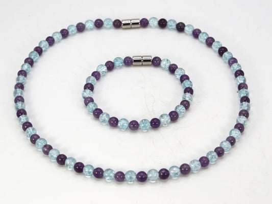 Topaz & Amethyst Necklace and Bracelet Set – Genuine Gemstone Jewelry for Insight, Intuition & Spiritual Healing – Handmade Crystal Set for Men & Women