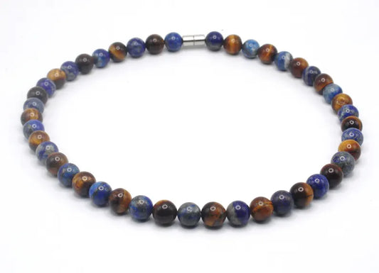 Lapis Lazuli & Yellow Tiger Eye Necklace – 10mm Beaded Choker | Genuine Gemstone Jewelry for Men & Women