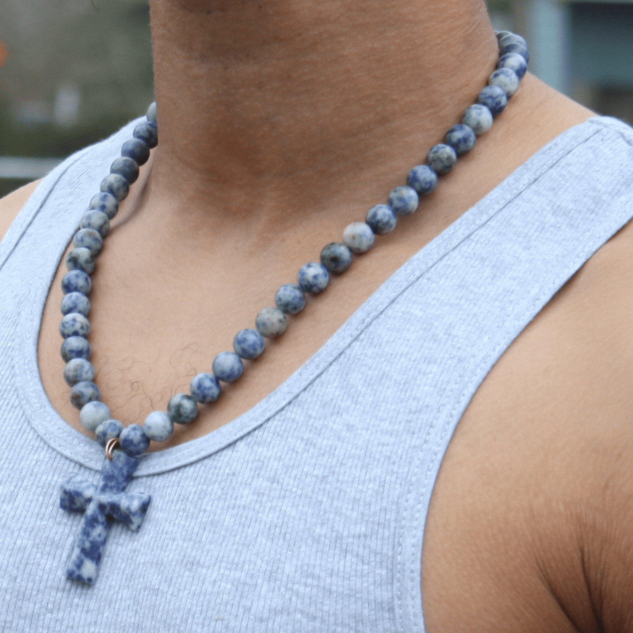 Genuine Sodalite Necklace with Sodalite Cross Pendant - Gift for Men/Woman - Spiritual Accessories - Religious Symbol